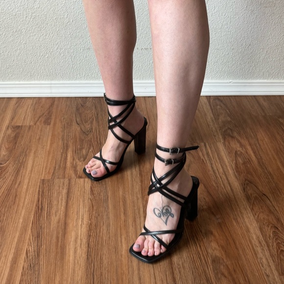 Black Lace Up Heels - Picture 3 of 3